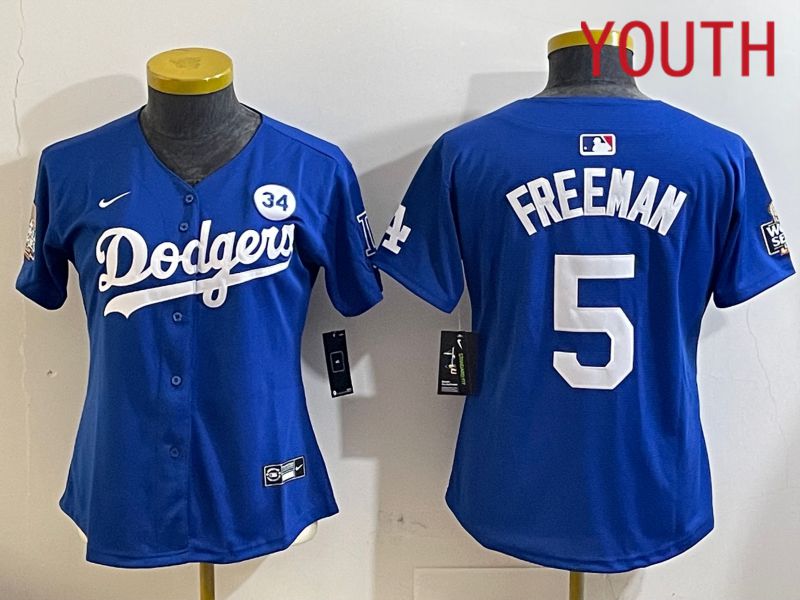 Youth Los Angeles Dodgers #5 Freeman Blue Game 2024 Nike MLB Jersey style 1121